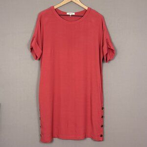 Madewell Journal Warm Berry Button Side Shift Dress Short Sleeve Viscose Size S